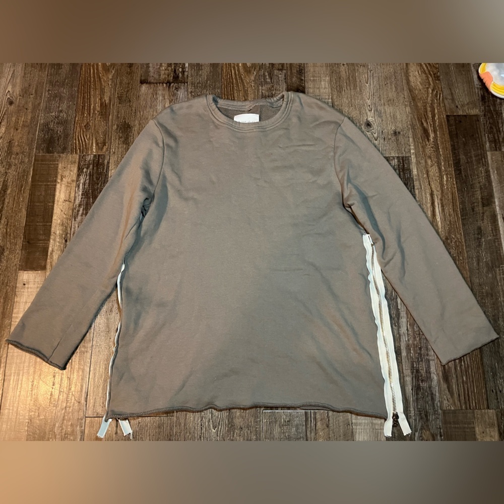 Men's Crewneck Long-Sleeve Sweatshirt in Taupe with Side Tie Detail